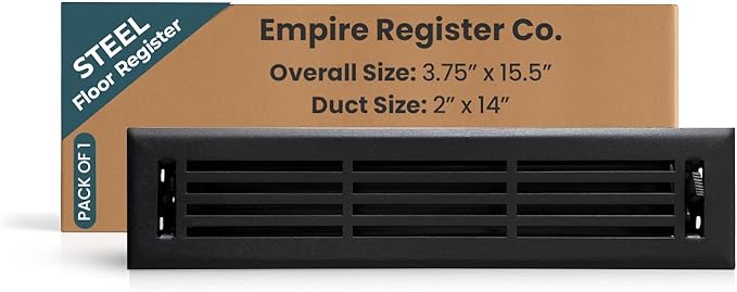 EMPIRE REGISTER CO Linear Design, Heavy Duty Floor Vent Covers, Metal Damper Attached. Vent Covers for Floor only. (Floor, Textured Black, 2 x 14 inch (Pack of 1))