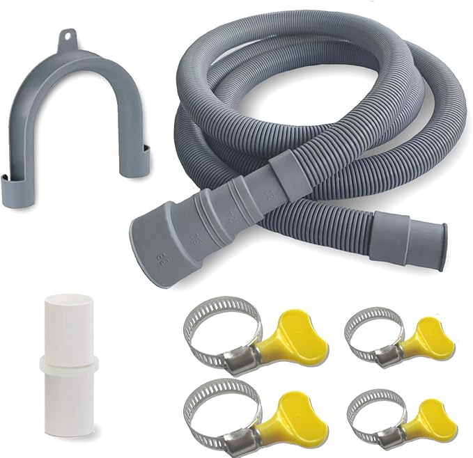 6.5ft Washing Machine Drain Hose Extension Kit - Universal for Washer, Dishwasher & Dehumidifier, 7-Piece Set with U-Bracket, 4 Clamps & Adapter