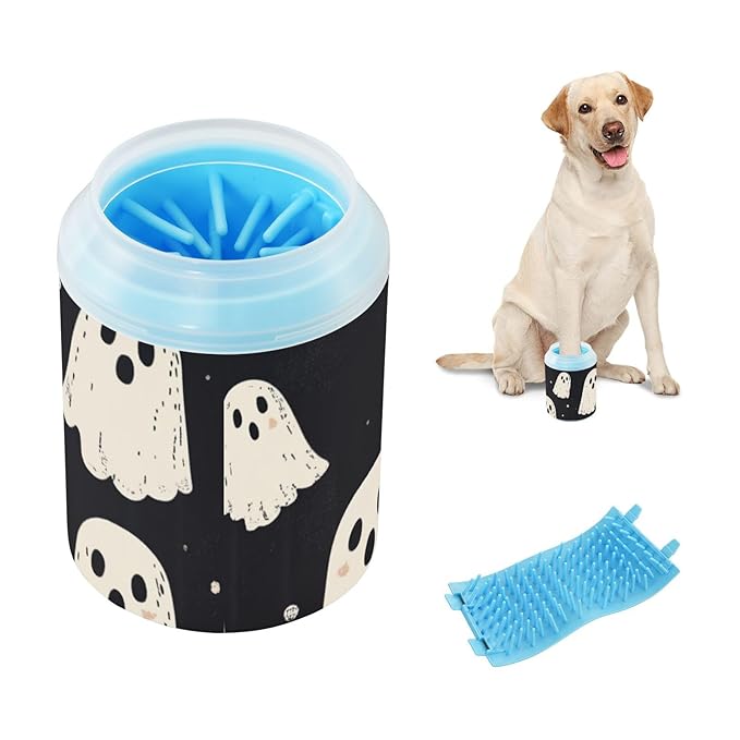 Dog Paw Cleaner Cups for Dogs Pet Foot Washer Paw Scrubber for Small Medium Large Dogs Cats Cleaning Cup Cute Halloween Ghost Black