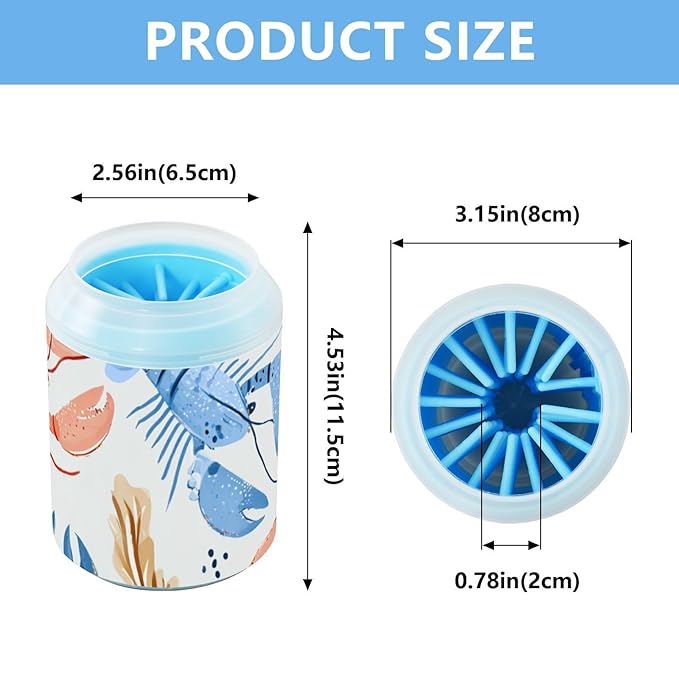 Dog Paw Cleaner Cups for Dogs Pets Foot Washer Paw Scrubber for Medium Small Dogs Cats Cleaning Cup Colorful Lobster and Sea Plants