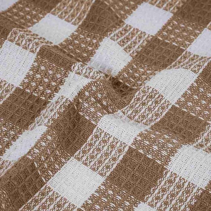 Blue Needles Waffle Weave Check Plaid Dish Cloths, 12x12 Inches 100% Cotton Set of 8 Dish Towels for Kitchen, Ultra Soft & Absorbent Kitchen Towels for Quick Drying Spring Summer - Beige & White
