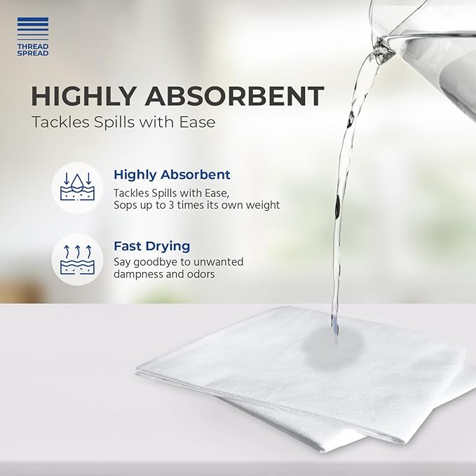 THREAD SPREAD 100% Cotton Dish Cloths - Flour Sack Kitchen Towels - Cotton Blank Towel - Thick Absorbent Quick Dry, Machine Washable - Cleaning & Drying - 28"x28" - Pack of 12, White