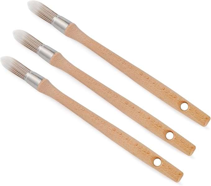 Trim Paint Brush, 0.6 Inch, 3 Pack, Small Paint Brushes for Walls, Touch Up, Trim Painting Tool for Detail Areas and Corners, Round Paint Brushes, Trim Brushes for Painting House Wall Edges