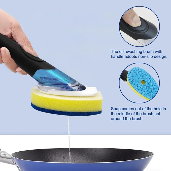CELOX Dish Wand with Soap Dispenser, Dish Scrubber for Pans, Pots, Kitchen Sink Cleaning