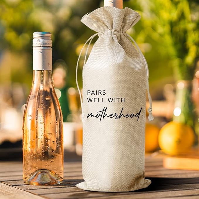 DOI-LANEE Funny New Mom Gift Wine Bags, New Baby, Mother Mama Present, Pairs Well with Motherhood, Mother's Day Gifts, Mommy Gifts Box, Personalized Gift Ideas