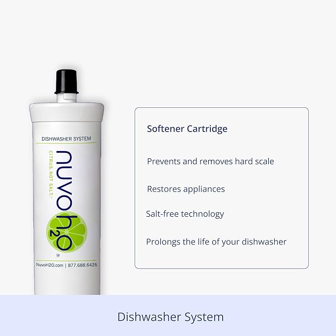 NuvoH2O Dishwasher System – Prevents & Removes Hard Water Scale, Eco-Friendly CitraCharge®, Extends Dishwasher Life, Compact & Easy to Install