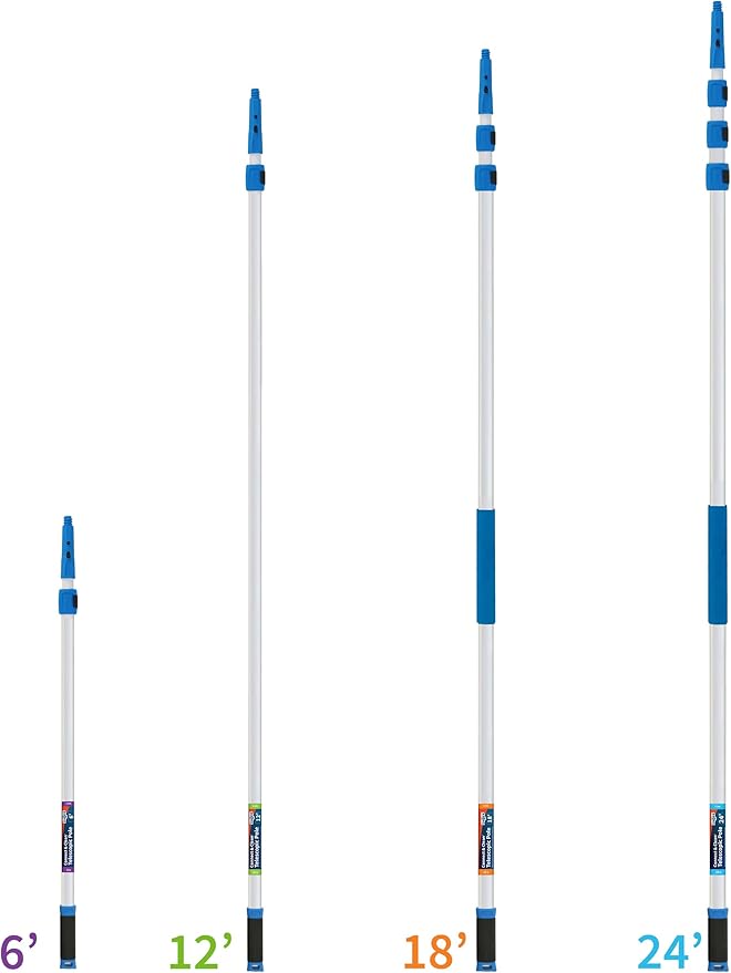 Unger Professional Connect and Clean 7’-24’ Aluminum Telescopic Extension Pole with Locking Cone and Quick-Flip Clamp, Indoor and Outdoor Use, Compatible with Cleaning Tool Attachments