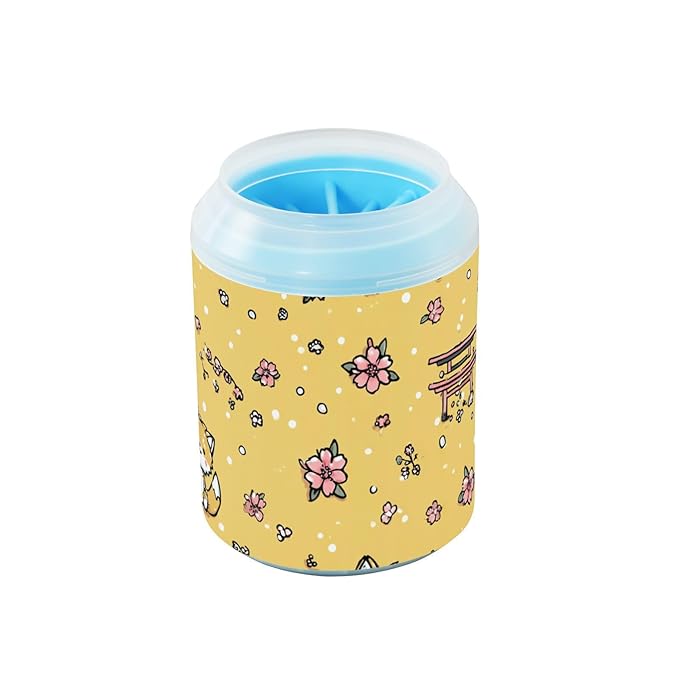Dog Paw Cleaner Cups for Dogs Pet Foot Washer Paw Scrubber for Medium Small Large Dogs Cats Cleaning Cup Yellow Shiba Cherry Blossoms