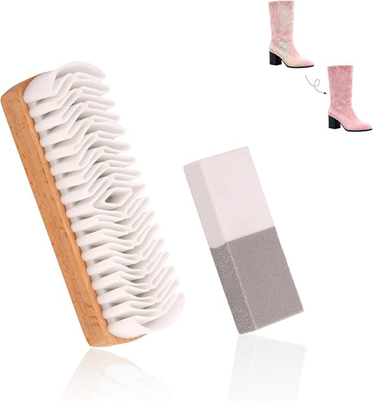 Suede Shoe Brush and Eraser, Rubber Soft Suede Nubuck Cleaning Brush with Wooden Handle for Shoes Sneaker Boot Jacket Bags Wallet Purse and More Leather Cleaner Kit