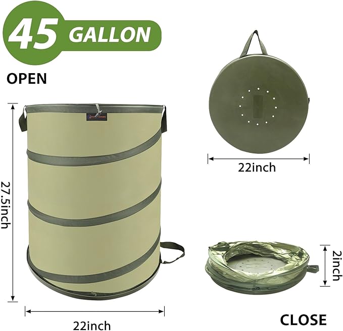 YUDI & GARDEN 45 Gallon Hard Bottom Collapsible Garden Bag, Collapsible Trash Can for Collecting Weeds or Leaf or Party and Yard Waste