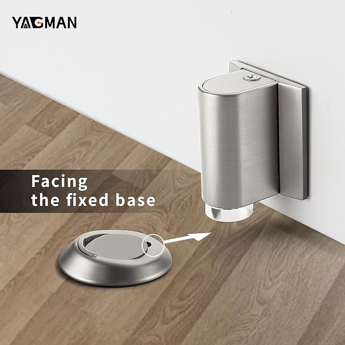 3 Pack Magnetic Door Stopper, Magnet Floor Door Stop Retractable, Door Magnetic Catch, Door Holder to Keep Door Open, No Drilling Mount with Adhesive, Brushed Nickel BN-3