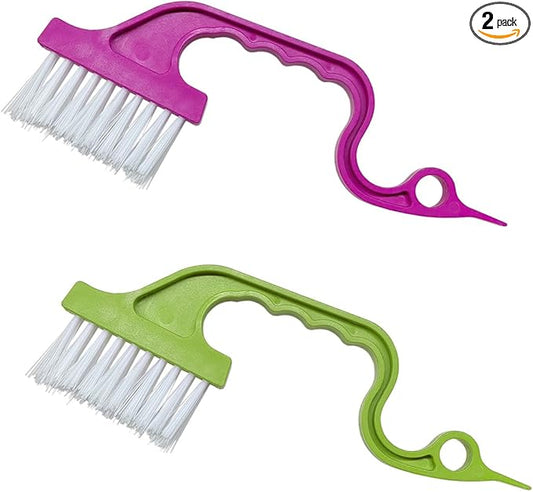 2PCS Car Crevice Cleaning Brush, Window Cleaner Tool, Plastic Detailing Brush with Ergonomic Handle, Hard Bristle Window Track Cleaner, Car Cleaning Tools for Home, Bathroom (Green/Rose Red)