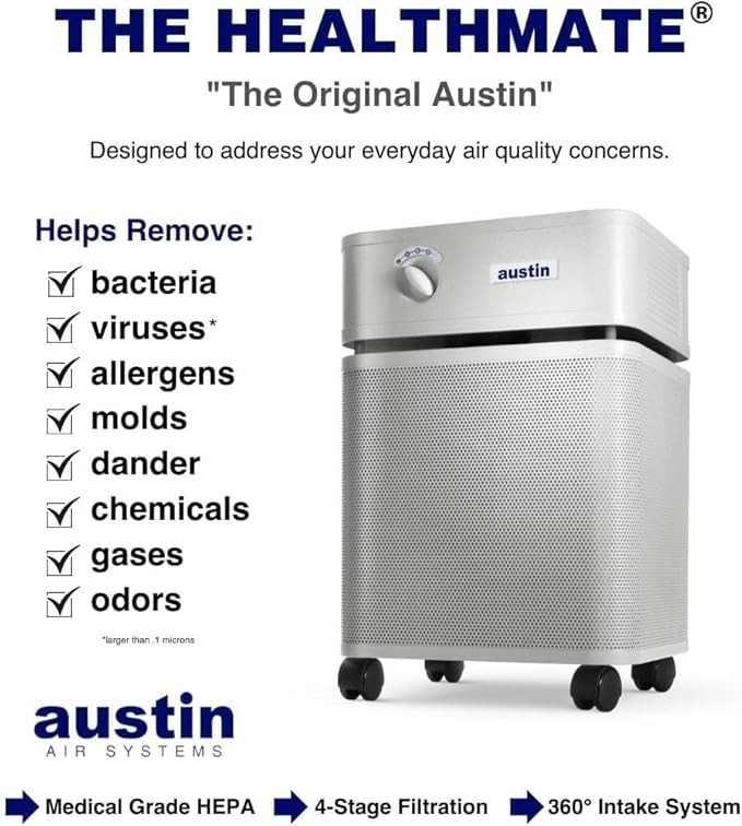 Austin Air HealthMate Standard Air Purifier, White - Advanced 4- Stage Filtration Air Purifiers For Home with Activated Carbon & Zeolite - Ideal as Air Purifiers for Bedroom, Model B400