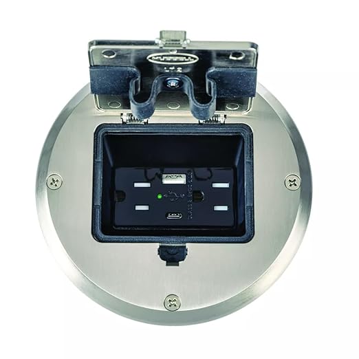 RACO Floor Box Kit 6239ACNI Nickel 15A/125V Duplex Receptacle Outlet with USB Ports, Single Gang Electrical Box for Wood Sub-Floor with 3.1A/5V Type A and C USB Outlet Receptacles for Home Improvement