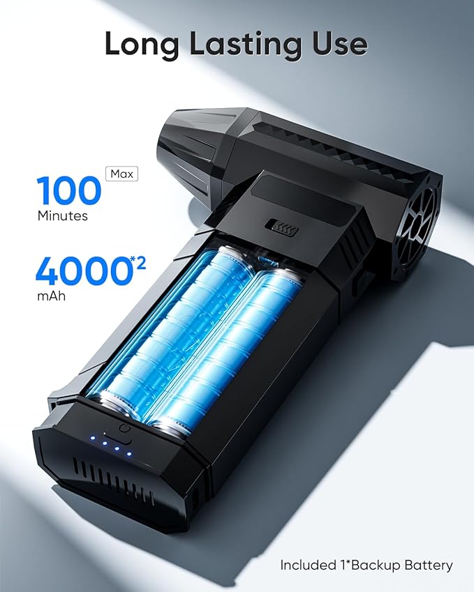 COSANO F3 Electric Air Duster with 2 Magazine-Style Batteries, 220g+ Strong Airflow, 2 Magnetic Nozzles, 3-Speed Cordless Blower with LED, Electric Inflator, Keyboard Duster for PC, Car & Electronics