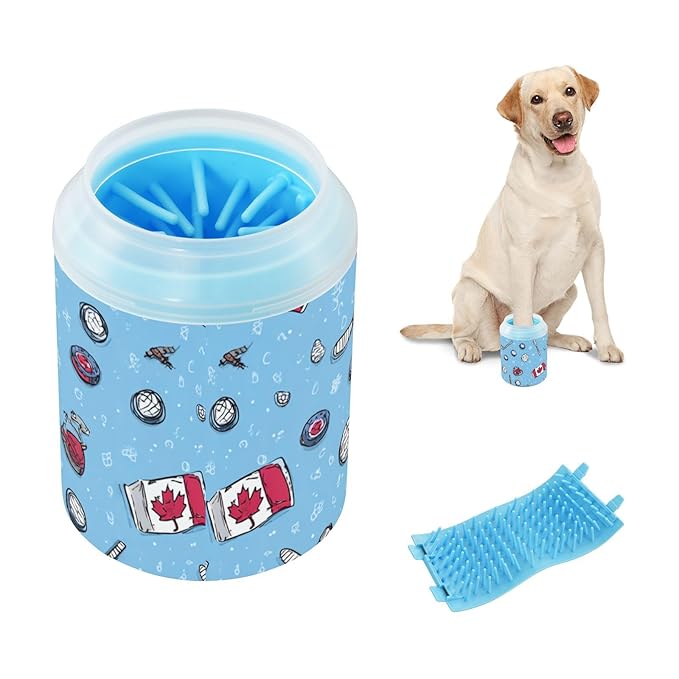 Dog Paw Cleaner Cups for Dogs Pet Foot Washer Paw Scrubber for Small Medium Large Dogs Cats Cleaning Cup Blue Canada Flags Hockey