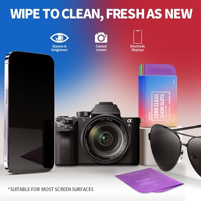 8-Pack Microfiber Lens Cleaning Cloth, Lint-Free & Scratch-Free, Instantly Cleans Glasses, Screens, Camera Lens, VR/AR Headsets, Reusable & Washable (4 Colors)
