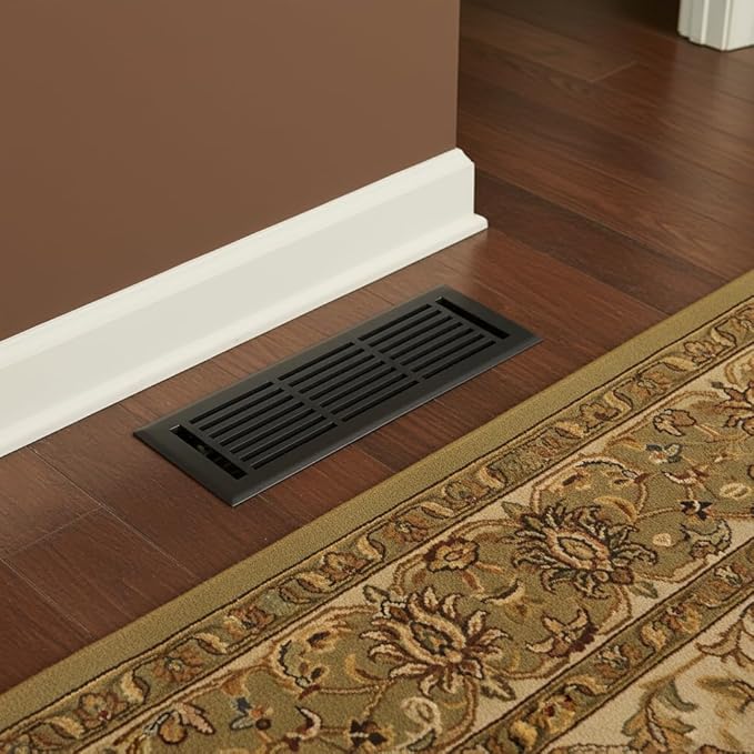 EMPIRE REGISTER CO Linear Design, Heavy Duty Floor Vent Covers, Metal Damper Attached. Vent Covers for Floor only. (Floor, Textured Black, 4 x 12 inch (Pack of 1))