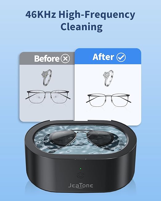 Ultrasonic Jewelry Cleaner Machine, JeaTone 20oz Ring Cleaner, 46KHz Professional Sonic Cleaner, Jewelry Cleaner for All Jewelry, Rings, Glasses, Dentures Black