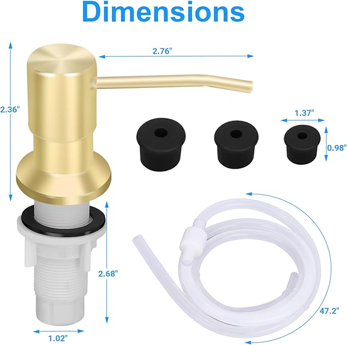 Soap Dispenser Kitchen Sink, Sink Soap Dispenser, 47" Extension Tube kit, Dish Soap Dispenser Pump, No Need More Refills (Gold)