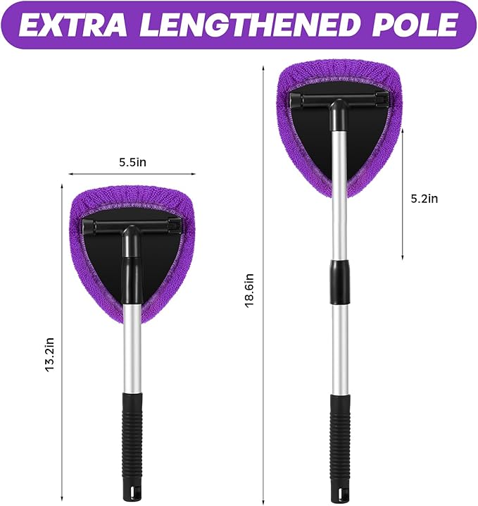 Baderke 10 Pcs Windshield Cleaner Tool Car Window Cleaning Supplies with Extendable Handle Include 6 Washable Microfiber Bonnets 2 Empty 60ml Spray Bottle Glass Wiper Kit(Purple)