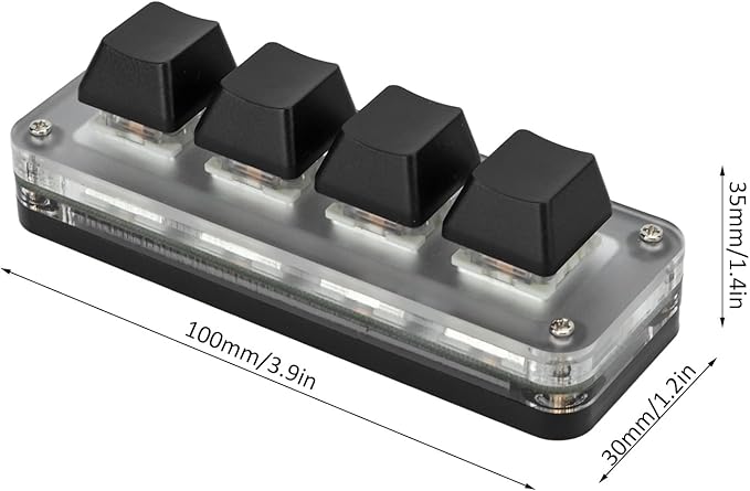 Mini 4 Key Gaming Keyboard Mechanical Keypad Type C to USB Interface Programming Black Gaming Keypad with RGB Light Plug and Play