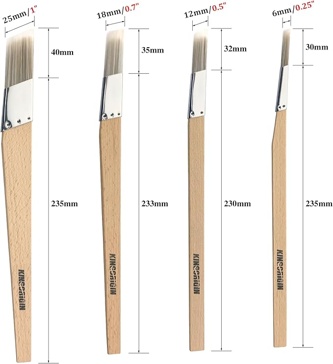 Trim Paint Brushes Set of 4-0.25", 0.5", 0.7", 1" Slant Lining Fitch Paint Brushes for Detail, Small Cutting in Brushes for Trim, Edges and Crafts