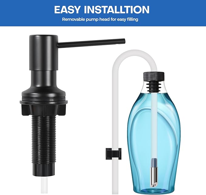 Soap Dispenser for Kitchen Sink, Matte Black Built in Soap Dispensers, Stainless Steel Sink Soap Dispenser or Lotion Dispenser Pump with 47" Extension Tube Kit, Upgraded Metal Check Valve