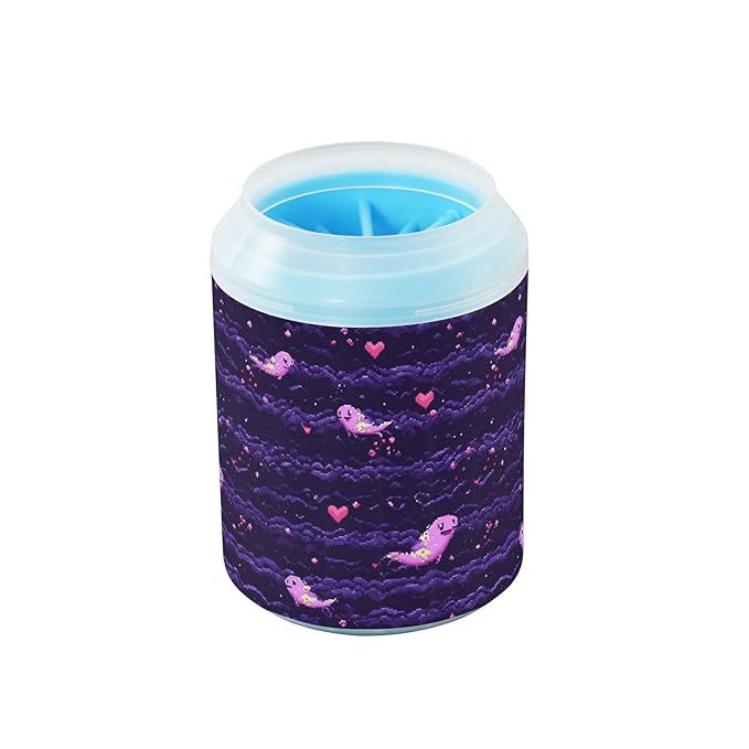 Dog Paw Cleaner Cups for Dogs Pets Foot Washer Paw Scrubber for Medium Small Cats Dogs Cute Cleaning Cup Purple Seacreatures Hearts Clouds
