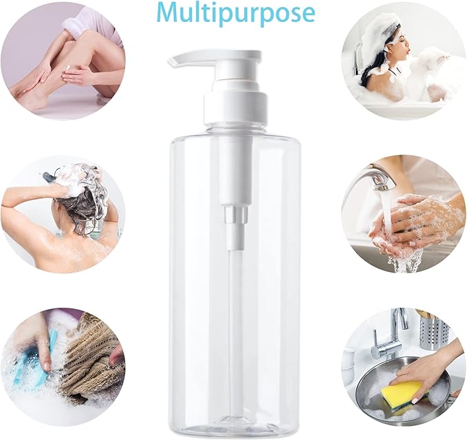 Hand Soap Dispenser Plastic Pump Bottles with Waterproof Label for Bathroom Kitchen, Empty Refillable Liquid Container, 20 oz Clear 2 Pack