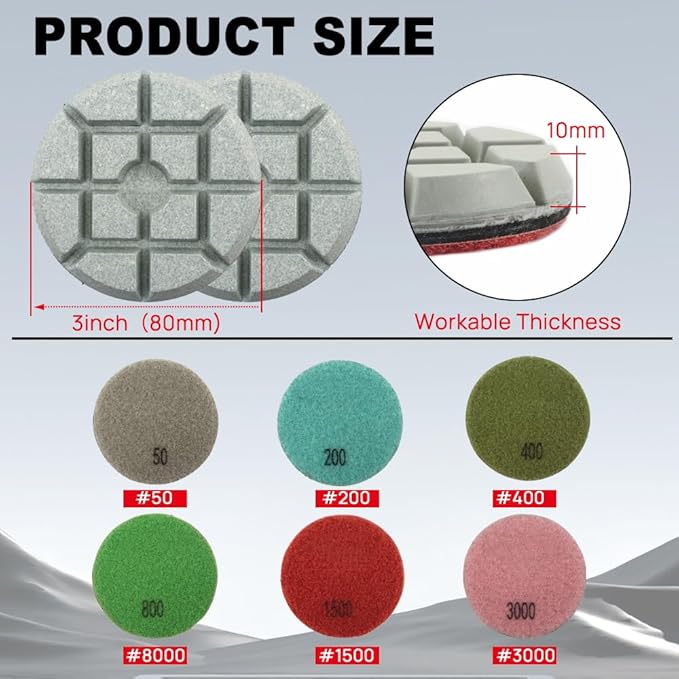 DT-DIATOOL 3 Inch Diamond Polishing Pads, 3pcs #50 Wet Polishing Hook and Loop Pads for Concrete Countertop