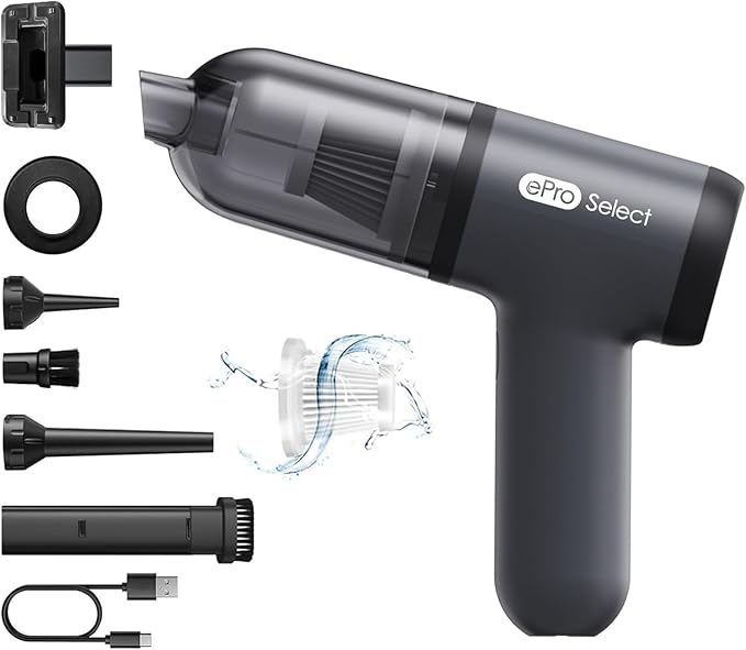 EV1395 Cordless Handheld Vacuum Cleaner - 75W 12000Pa Strong Suction, 14-24min Runtime, 0.14L Dust Bin, Multi-Accessories for Stairs, Floors & Narrow Spaces