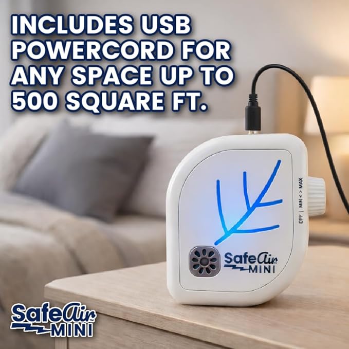 NEW Upgraded SafeAir® Mini Purifier | Ozone & Ionizer | Fresh Rain Smell | Covers 500 sq/ft | 8ft USB | Attacks Worst Pet Smells, Smoke, Mold | Filterless Tech | Home, Car, Office, Travel (3)