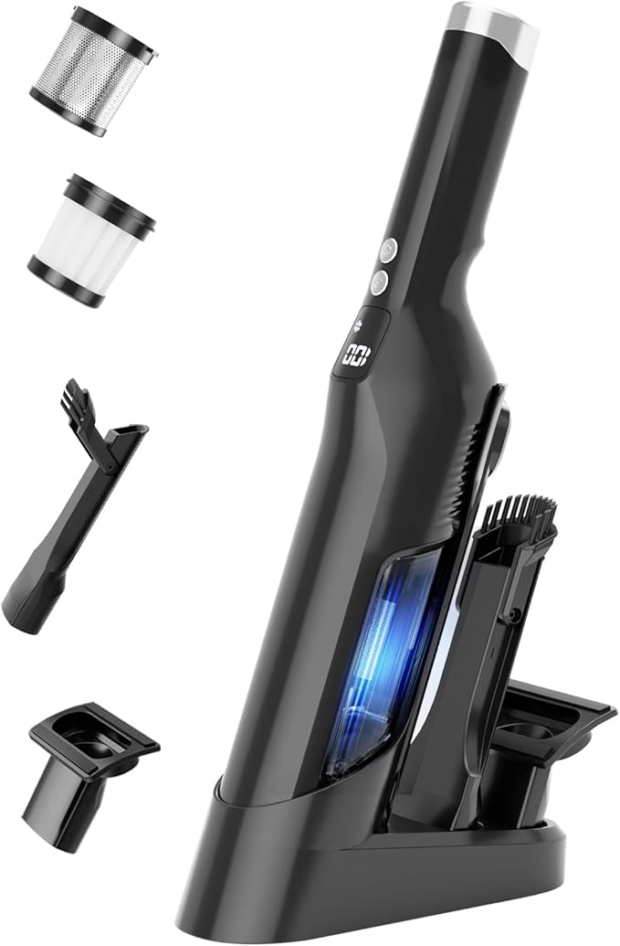 Handheld Vacuum Cordless, 23Kpa Car Vacuum with Brushless Motor, Charging Dock, Rechargeable, 1.5lbs Portable Handheld Vacuum with 2-Speed for Home/Car/Pet(Black)