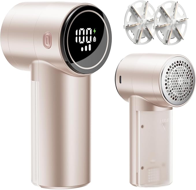 Fabric Shaver, Rechargeable Lint Shaver with Digital Display, 3-Speeds Sweater Shaver with 6-Leaf Blades, Electric Portable Lint Remover to Remove Pilling for Clothes, Furniture, Couch, Blanket