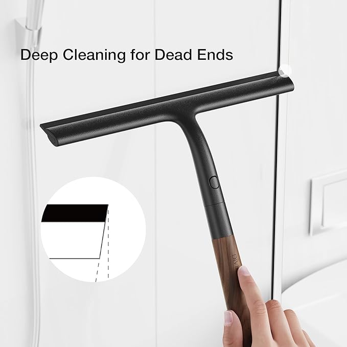 Silicone Shower Squeegee for Glass & Doors, Diveotree Multi-Purpose Squeegee for Bathroom Shower/Windows/Glass/Door, Heavy Duty Scrubber for Car Windshield Cleaning (Black)