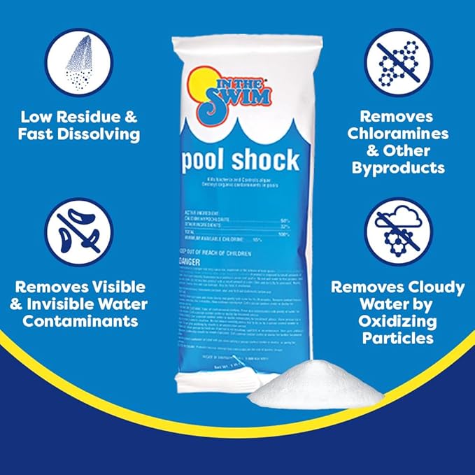 In The Swim Shock and Chlorine Bundle for Sanitizing Swimming Pools – Includes 24 x 1 Pound Bags of 68% Cal-Hypo Pool Shock and 50 Pound Bucket of 3 Inch Stabilized Chlorine Tablets