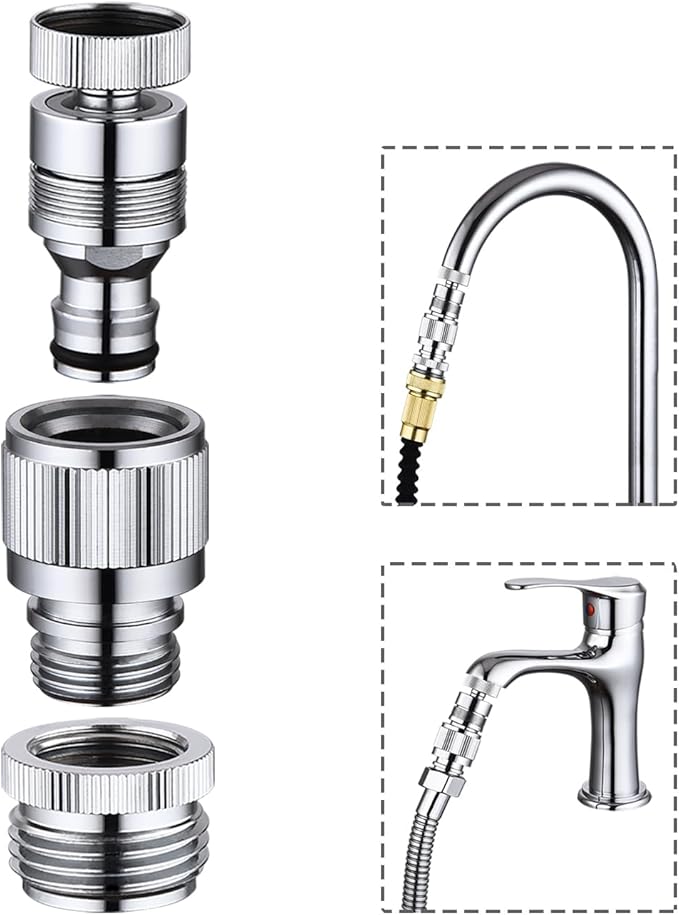 Kitchen Sink Faucet Quick Connector, Dishwasher Washer Snap Coupling Adapter, Faucet to Garden Hose Adapter for Bathroom Kitchen/Shower Hose/Garden Hose