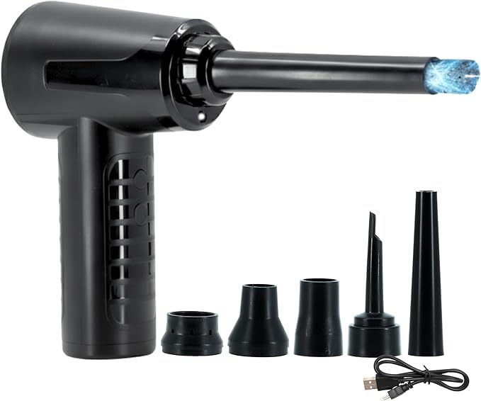 Electric Compressed Air Duster (53000 RPM) - Rechargeable Cordless Air Blower for Computers, PC & Keyboards - Reusable Cleaner Replaces Canned Air Spray