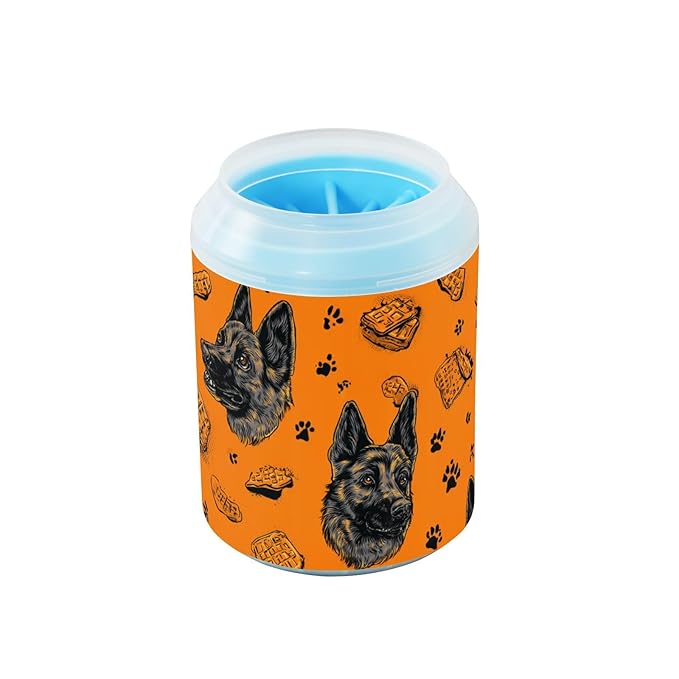 Dog Paw Cleaner Cups for Dogs Pet Foot Washer Paw Scrubber for Medium Small Large Dogs Cats Cleaning Cup Orange Shepherds Dog Paw Prints