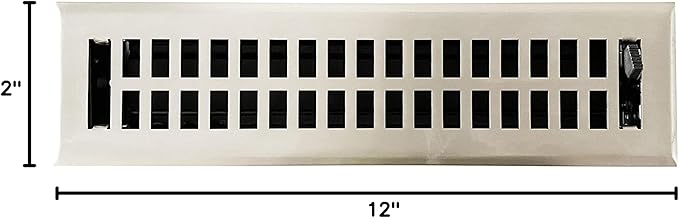 Empire Register Co, Vent Cover - 2x12 inch, Modern Contemporary Design, Brushed Nickel Finish, Heavy Duty Floor Vent Covers, Metal Damper Attached Vent Covers for Home Floor only