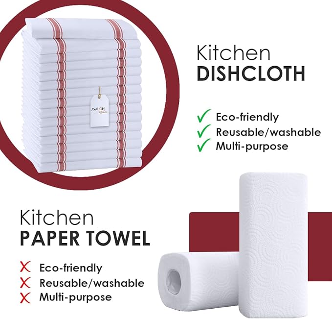 Dish Towels Set (Value Pack of 15) Size 15x25 Inch, 100% Cotton Soft & Absorbent Kitchen Towels, Tea Towels, Reusable Cleaning Cloths for Household Cleaning (Red)