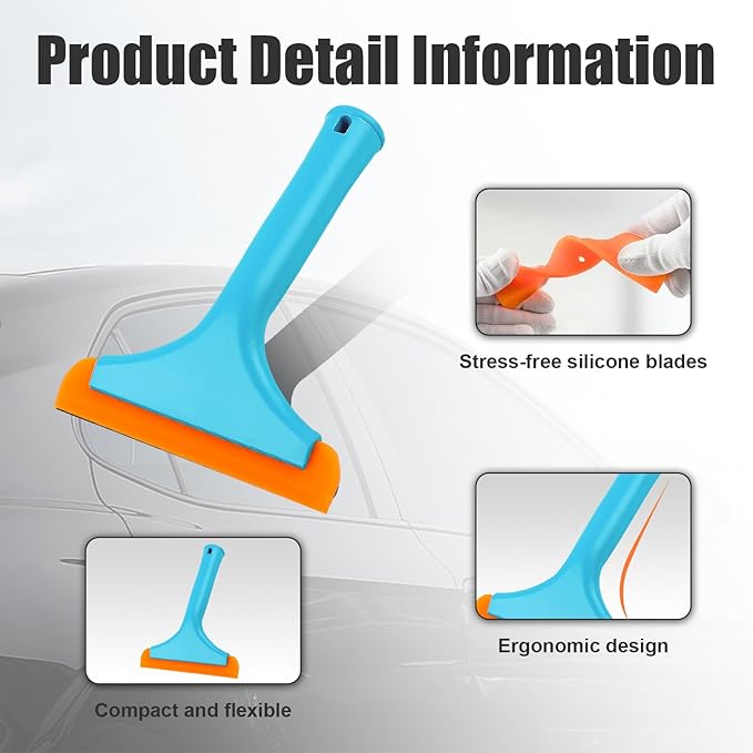 Ziciner Small Silicone Window Squeegee, Car Windshield Water Blade Squeegee, Multifunctional Auto Squeegee with 5.9 Inch Blade and Non-Slip Handle for Car Window, Mirror, Home Cleaning (Blue)