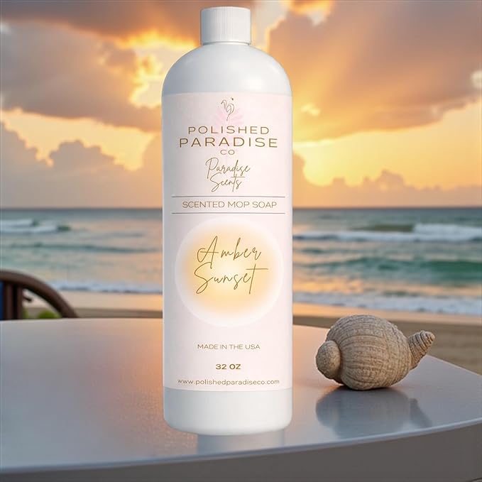 Scented Luxury Mop Soap, Resort inspired Floor Cleaner, Made in USA, 32 Oz (Amber Sunset)