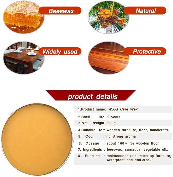 TooGet Wood Seasoning Beeswax Furniture Polish & Restoration Care Beeswax, Suit for Woods & Furniture, Bamboo, Wooden Surfaces, Wood Polish Protection - 7OZ
