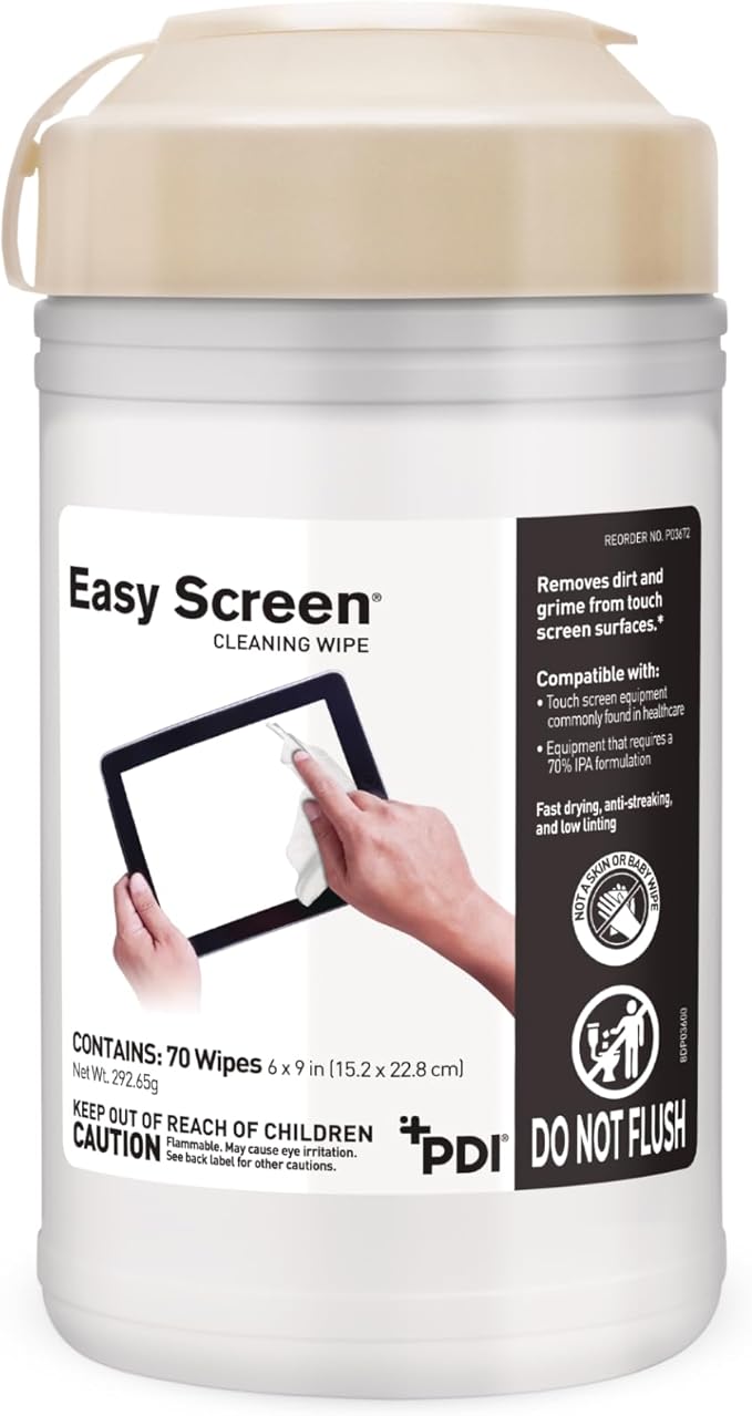 Easy Screen Cleaning Wipes, Canister – Streak-Free, Anti-Smudge Wipes for Electronics, TVs, Laptops, Tablets, Smartphones – 70 Large 6" x 9" Wipes Each, 12 Canisters per Case