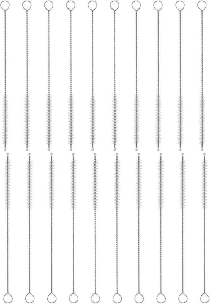 HARFINGTON Straw Cleaner Brush Set, 6 Inch Length 304 Stainless Steel and Nylon Bristles for Water Bottle Silicone Straw Sippy Cup Pipes, White (6mm OD, 20-Piece-Set)