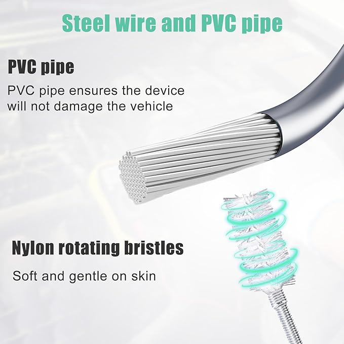 6pcs Car Auto Sunroof Drain Cleaning Tool Kit, Round Handle 5m/196.85in Long Soft Pipe Cleaner Brush Unclogger with Syringe & Hose for Car Wiper Sun Roof Trunk Drains Hole