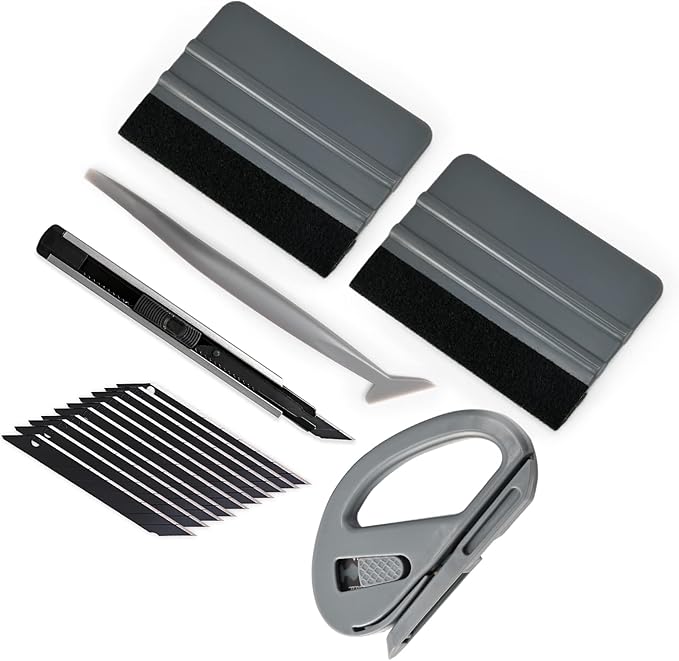 Gomake Vehicle Vinyl Wrap Window Tint Film Tool Kit Include 4 Inch Felt Squeegee, Retractable 9mm Utility Knife and Blades, Zippy Vinyl Cutter and Mini Go Corner Squeegee for Car Wrapping