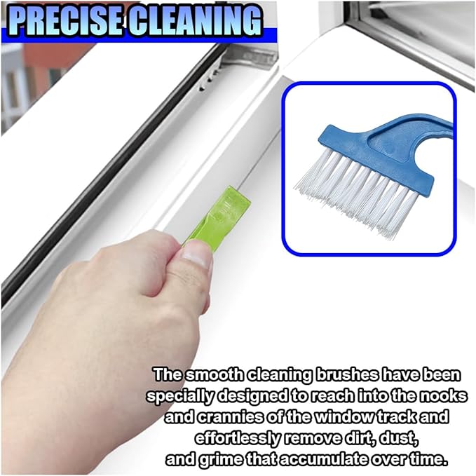 2PCS Car Crevice Cleaning Brush, Window Cleaner Tool, Plastic Detailing Brush with Ergonomic Handle, Hard Bristle Window Track Cleaner, Car Cleaning Tools for Home, Bathroom (Blue/Green)